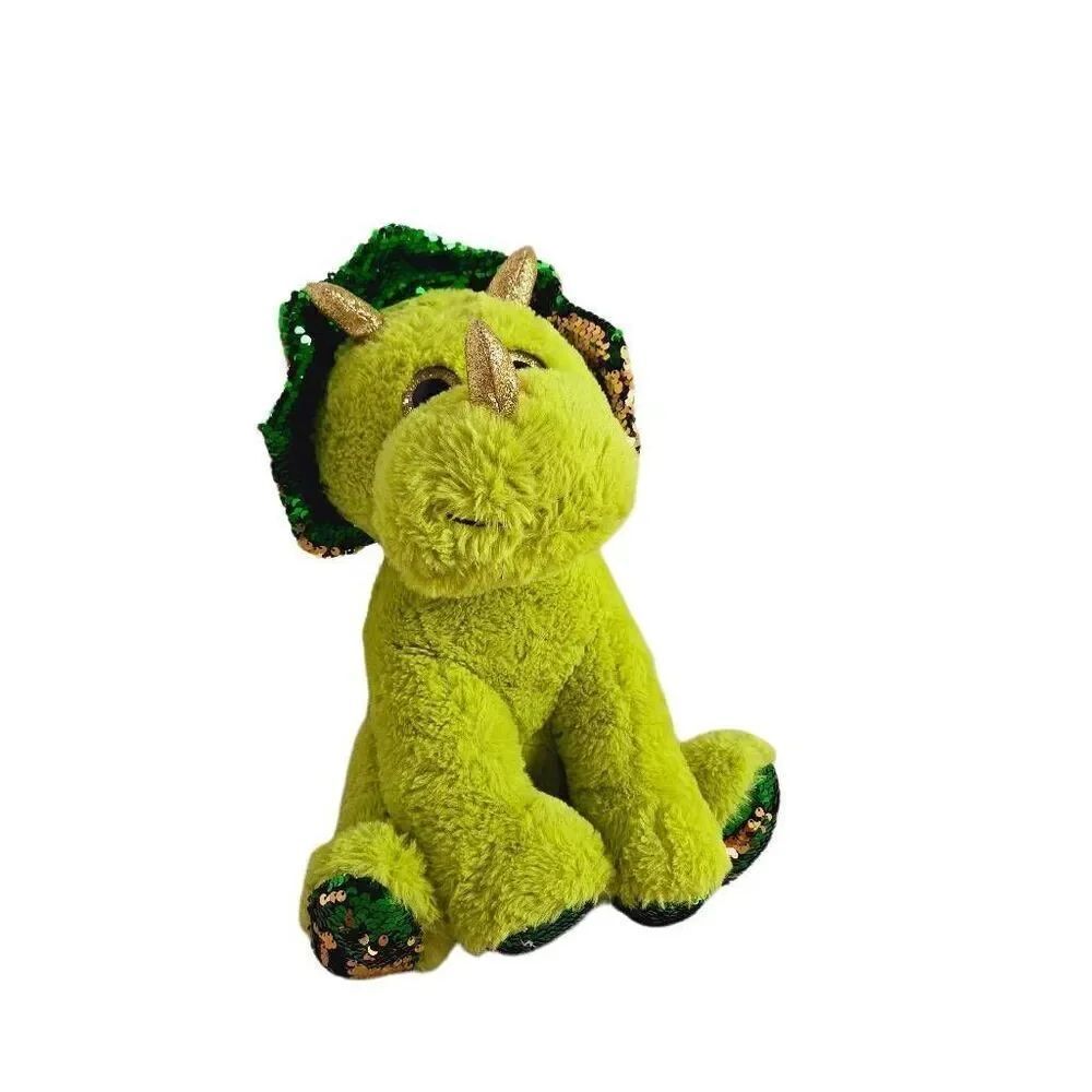 Holiday Time Green Dinosaur Flip Sequin Sparkle Eyes Plush Stuffed Animal Toy